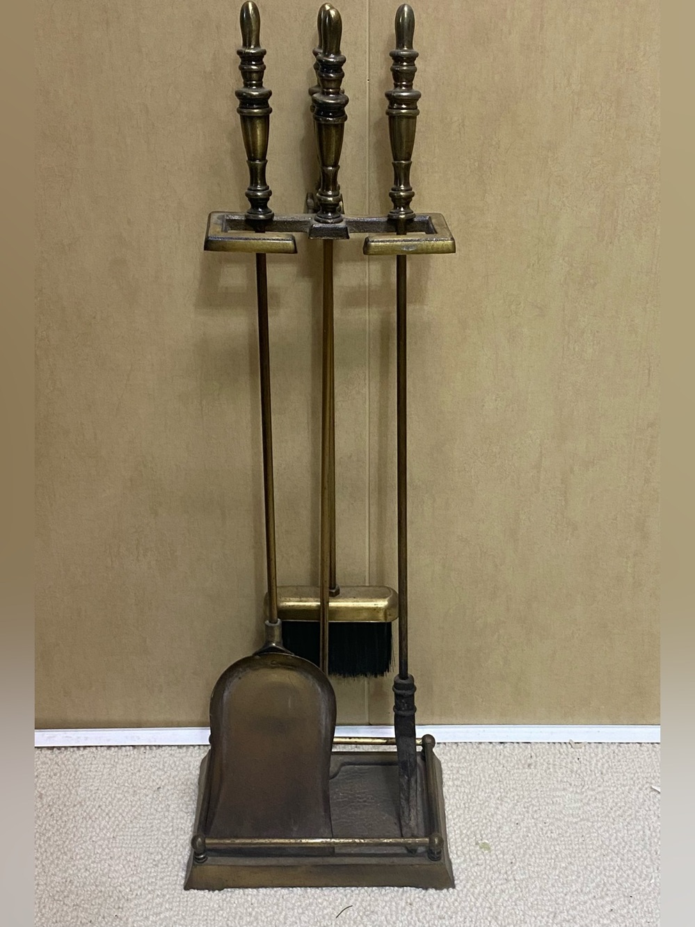 Vintage Antique Brass Fireplace Tool Set